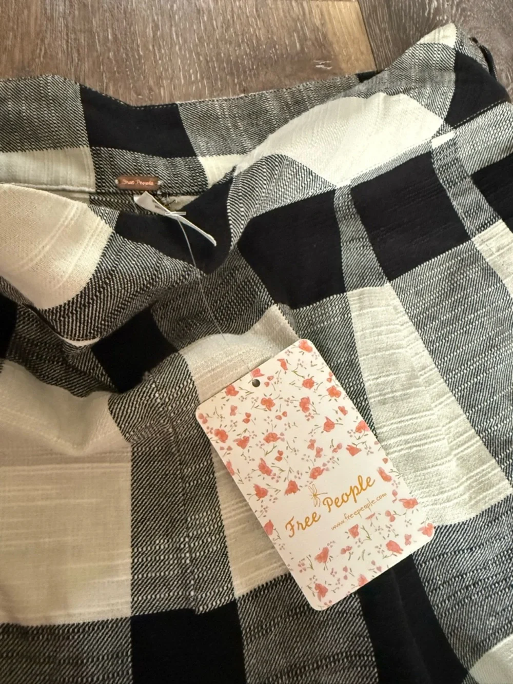 Free People Gingham Plaid Cropped Pants L NWT High Rise Pull-On Black White - Picture 4 of 7